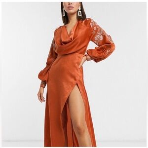 Formal Silk Maxi Dress Embroidered Details